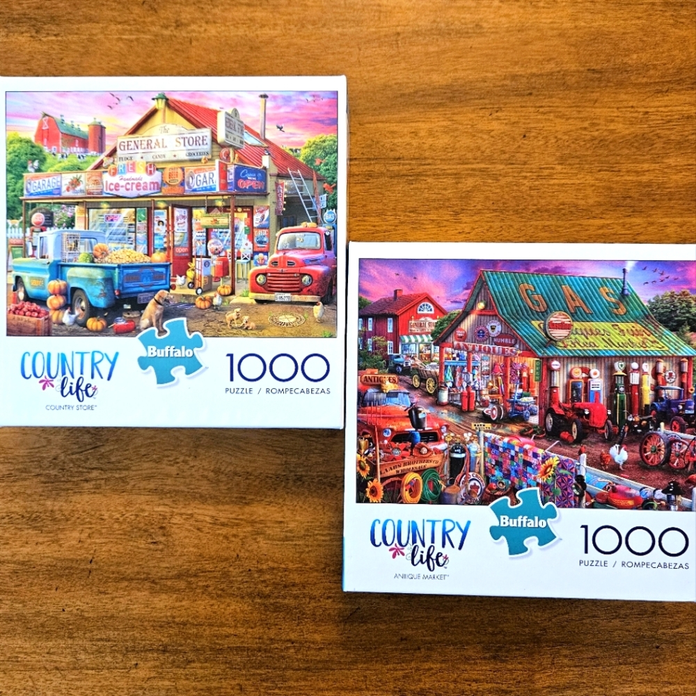 2 Puzzles - Country Life Series - Buffalo Games & Puzzles - 1,000 piece - EUC